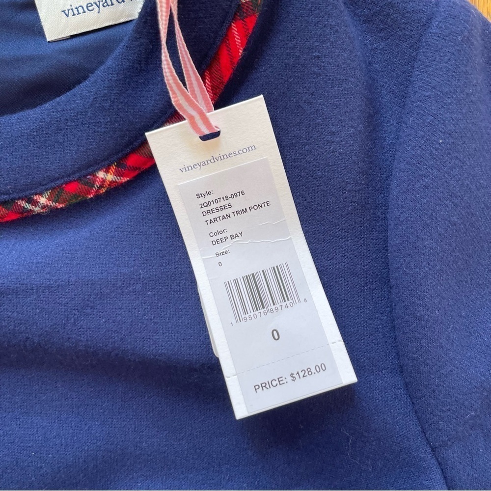 NEW Vineyard Vines Tartan Trim Ponte Dress Deep Bay Blue Size 0 NWT - Picture 5 of 6